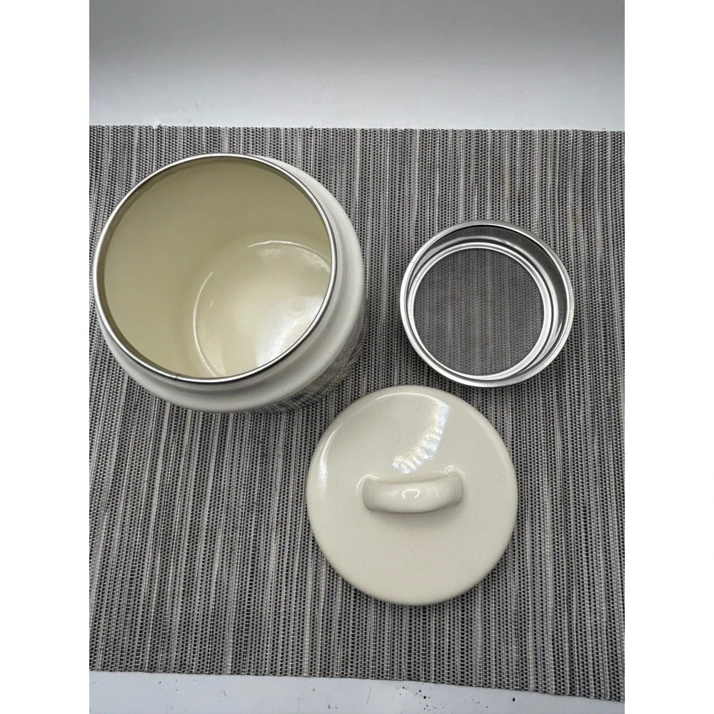 The Pioneer Woman Breezy Blossom Bacon Grease Canister Enamel Steel Strainer Lid